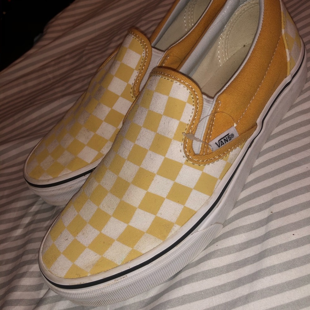 Yellow checkers slip on vans size womens 7.5